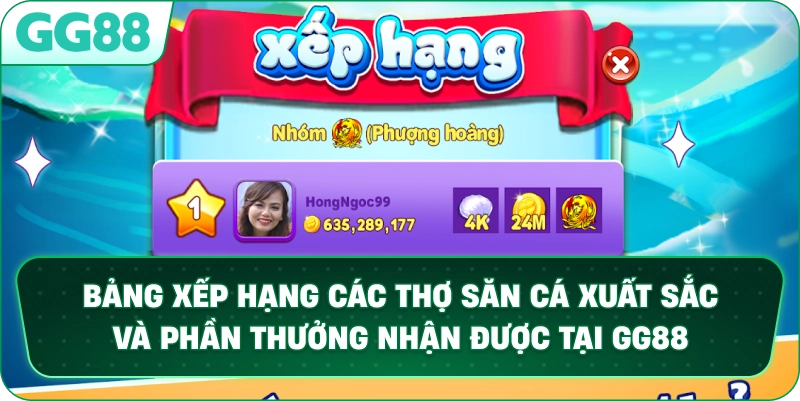 Bảng xếp hạng các thợ săn cá xuất sắc và phần thưởng nhận được tại GG88.