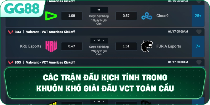 Các trận đấu kịch tính trong khuôn khổ giải đấu VCT toàn cầu.