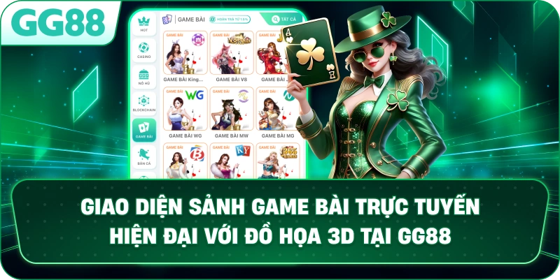 Giao diện sảnh game bài trực tuyến hiện đại với đồ họa 3D sắc nét tại GG88